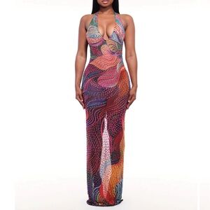 Aglist Mirage dress Colorful Halter Maxi Dress. XL -XXL